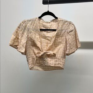 Elegant Checkered Tie-Front Blouse